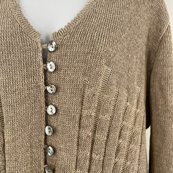 Horveit Natural Style Beige Cotton Linen Knit Long Sleeve Cardigan Sweater L - Picture 3 of 7